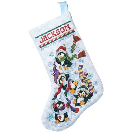 Janlynn 80-0477 Penguin Joy Stocking Counted Cross Stitch Kit 18 diagonally Light Blue