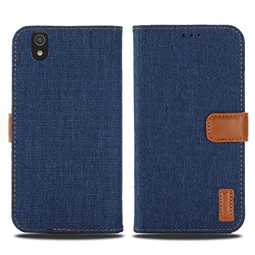【Viesa】新型モデル デニム デザイン ケース 手帳型 AQUOS sense lite SH-M05/SH-01K/SHV40/basic 702SH 対応 SHARP 手帳ケース (ダークブルー) スマホケース シャープ アクオス センス ライト