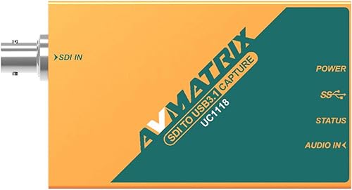 Miniatura 3 de AVMATRIX UC1118 SDI a USB3.1 Captura de video sin comprimir tipo C Plug-and-Play, sin controlador y sin energía entrada SDI y salida USB 3.1 Gen1