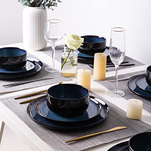 Leratio Ceramic Plate,8.5 Inch Reactive Glaze Light Weight Porcelain Salad Plates,Modern Shape Dinnerware Dishes Set For Kitchen,Microwave&Dishwasher&Oven Safe,Set Of 6-Resistant-Indigo Blue #TOP5
