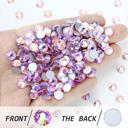 Image of 1440PCS SS4 Crystal Glass Flatback Rhinestones, Round Flat Back Crystal Gems for Nail Art and Craft Clothes, Glue Fix Diamond Stones Light Pink AB (1.5-1.7mm)