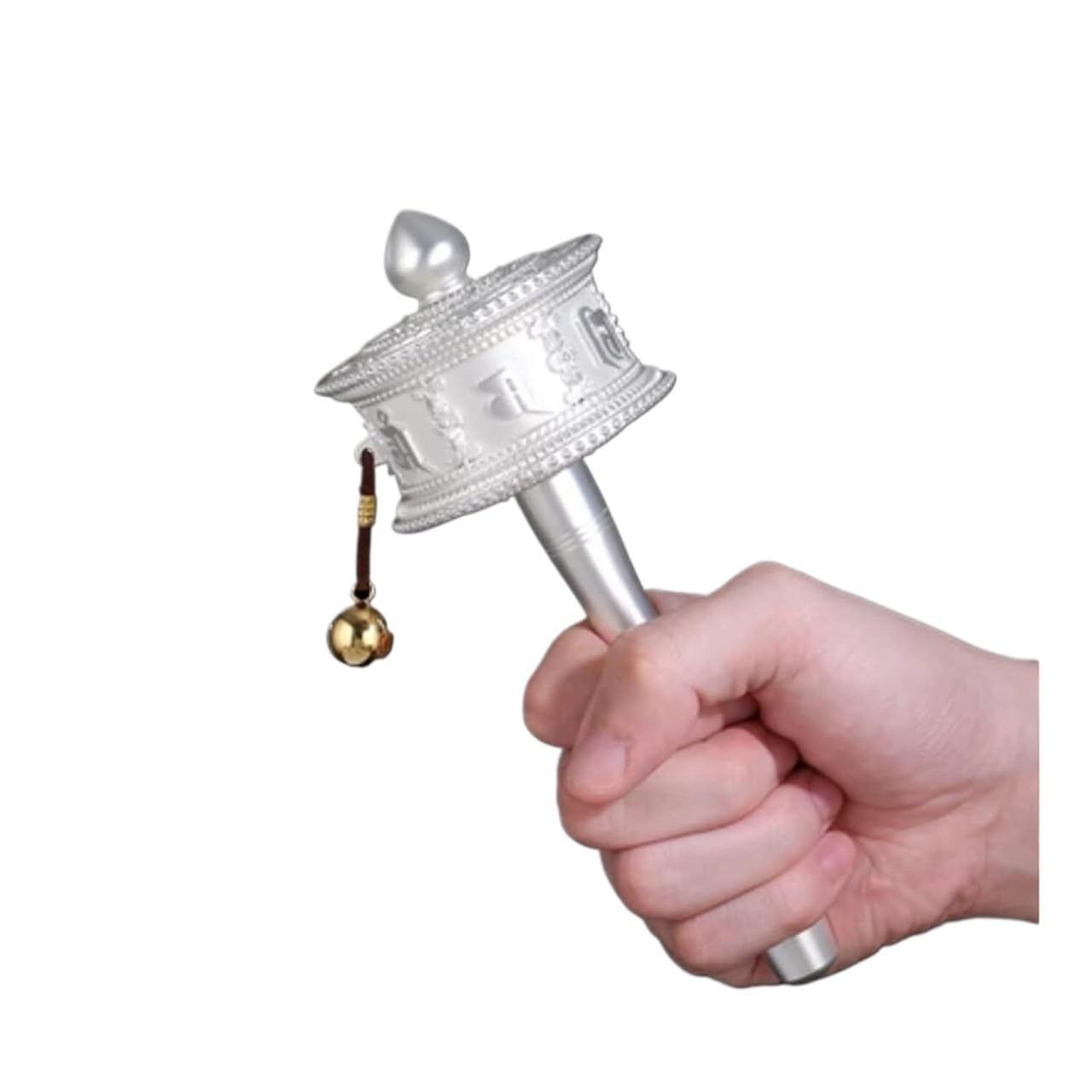 VHcgCGJ Prayer wheel, Wheel Tibetan copper prayer wheel hand-held rotating mantra used for meditation(Silver,L)