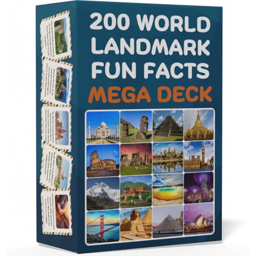 200 World Landmark Fun Fact Cards – Fascinating, Educational Flash Cards for Kids | Lunchbox Notes, Homeschool, Classroom, Travel + Bonus Printable 60 Space Fun Facts | Back to School & Gift Idea
