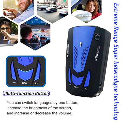 Radar Detector for Cars, Laser Radar Detectors, Voice Prompt Speed, Vehicle Speed Alarm System, Led Display, City/Highway Mode, Car 360 Degree Automatic Detection (Blue)