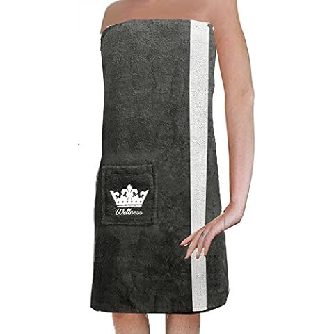 JEMIDI Saunakilt Sauna Kilt Damen Kletteverschluss M-XXL Baumwolle Frottee Sarong 100% Baumwolle Saunasarong Saunatuch Anthrazit/Weiß Frauen Cover