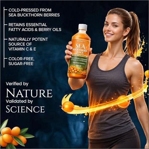 Image of Baleen Sea Buckthorn Juice 500ml (Pack of 2) | Himalayan Sea Buckthorn Berry Juice With Omega 3 6 9 & 7 Fatty Acids | Pure Seabuckthorn Pulp Juice with Vitamin C Antioxidants