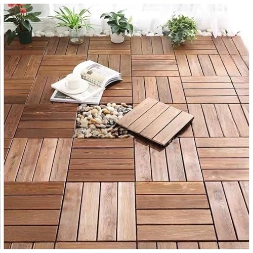 36 Baldosas Entrelazadas de Madera Dura de 30 X 30 CM para Suelo de Patio, Ideales para Instalar en Exteriores,Carbonization,9PCS