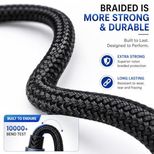 Image of 60W PD Type C to Type C Mobile Charging Cable, 1.2M, Fast Data Sync, Tangle Resistant, TPE+Nylon Braided(Black)