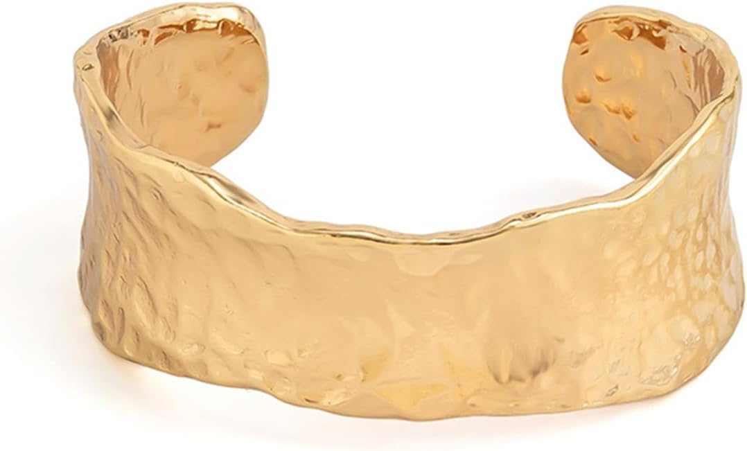 Chunky Gold Silver Cuff Bracelet for Women Hammered Irregular Cuff Bracelet Adjustable Wrist Cuff Open Bangle Bracelet Fashion Costume Jewelry