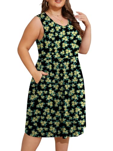 Image of DB MOON Womens 2026 Plus Size Tank Dresses Sleeveless Knee Length Sundress with Pockets