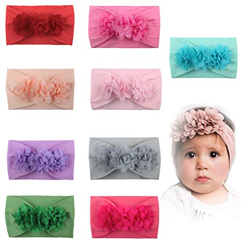 Baby Girl Headbands - Soft Nylon - Chiffon flower Princess Hair Band (10 Pack)