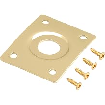 Rubatone Guitar Jack Socket Plate Curved Recessed Rectangle Style Output Jack Plate Compatible with Les Paul LP Tele Style Electric Guitar or Bass Guitar Parts with Screws Black Gold.
