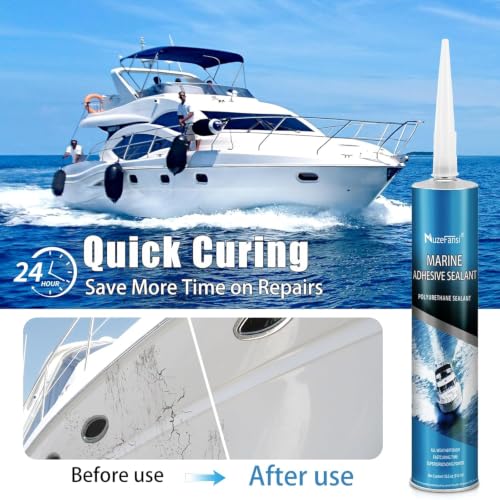 Image of 5200 Marine Sealant Fast Cure, Marine Adhesive Sealant, Waterproof Polyurethane Adhesive, Permanent Flexible Bond, UV Resistant, Above & Below Waterline for Boats, RVs, Vehicles, White, 6 Pack