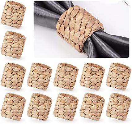 WORTHUG Napkin Rings Set of 12, Hand Woven Natural Water Hyacinth Napkin Rings, Farmhouse Handmade Napkin Rings for Birthday Party, Thanksgiving, Wedding, Christmas Festival Table Decoration