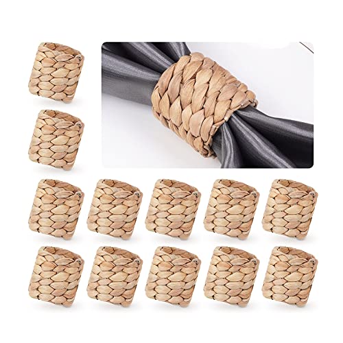Worthug Napkin Rings Set Of 12, Hand Woven Natural Water Hyacinth Napkin Rings, Farmhouse Handmade Napkin Rings For Birthday Party, Thanksgiving, Wedding, Christmas Festival Table Decoration #TOP2