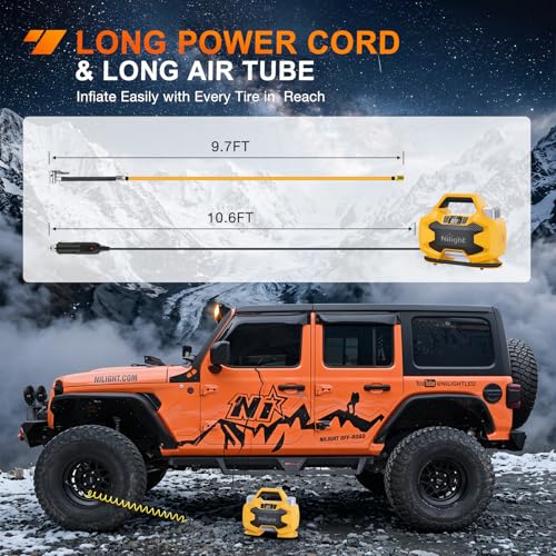 Image of Nilight Portable DC 12V Heavy Duty Tire Inflator Dual Cylinders and Dual Motors Tire Pump 150PSI Air Pumps Auto Shutoff with Screen and LED Light Air Compressor for Pickup Truck ORVs SUVs Cars