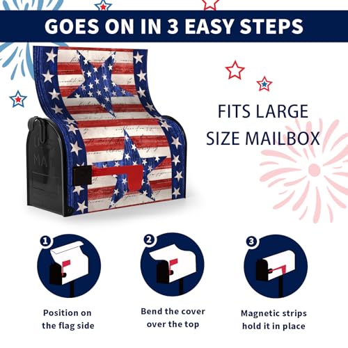 Image of America Flag Mailbox Cover Large Size Magnetic Patriotic Star Mail Box Wrap 4th of July Memorial Letter Post Box Cover Independence Day Mailbox Covers for Outside Oversized 25.5 X 21 Inch