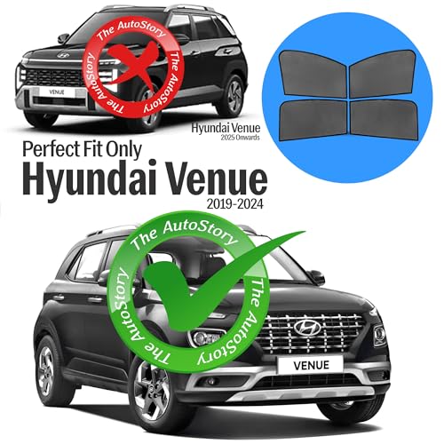 Image of AutoStory Custom Fit Black Mesh Car Sunshade for Venue 2019-2024 | UV & Heat Protection Car Window Curtains | Privacy Car Sun Shade | Breathable Vehicle Specific Side Window Shades