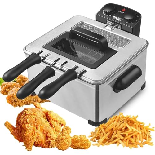 Electric Deep Fryer with Basket, Stainless Steel Countertop Oil Fryer, Adjustable Temperature and Timer, Ideal for Home Kitchen and Restaurant Use