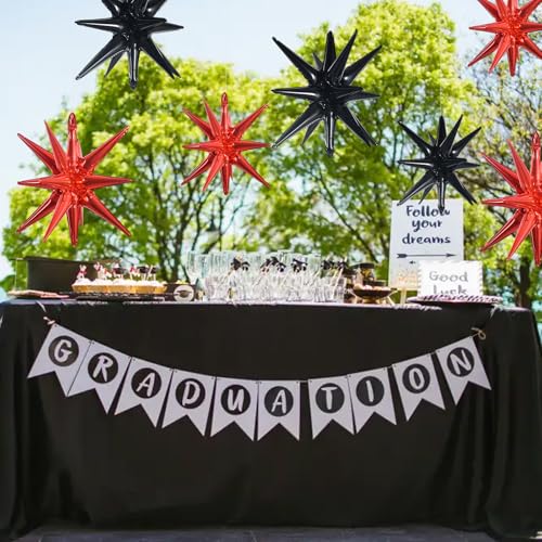 Image of TONIFUL 8 Pcs Star Balloons Black and Red Foil Explosion Party Decorations | 2 Size Mylar Star Balloon for Graduation Party Decor Christmas New Year Birthday Wedding Halloween Photo Booth Supplies