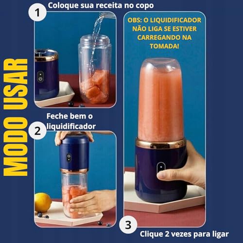Liquidificador Portátil USB Recarregável – Blender de Mão para Smoothies e Shakes, 6 Lâminas de Aço