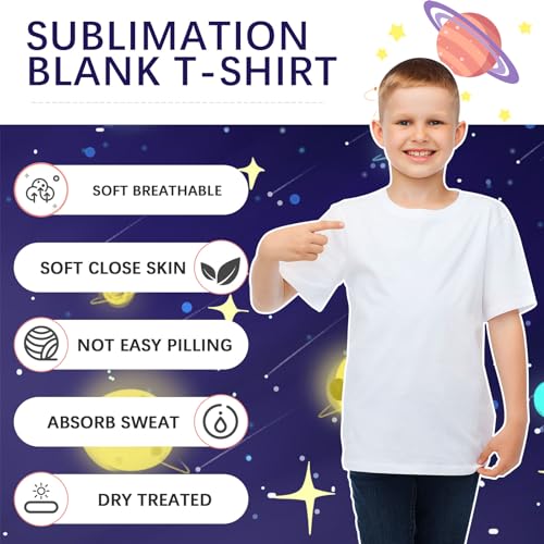 OKBA 5 PCS Sublimation t Shirts Blanks Polyester Shirts Short Sleeves White t-Shirt for Kids Children2