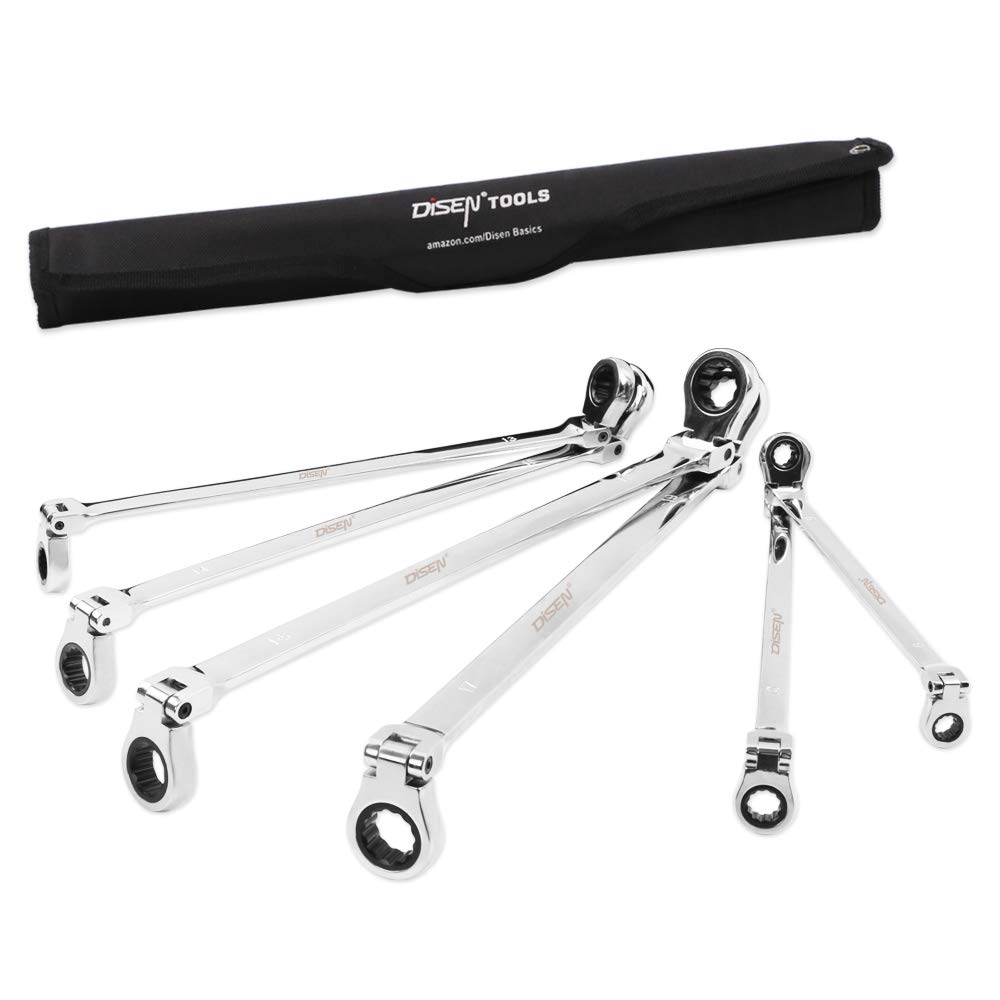 Buy DISEN Extra Long Flex Head Ratcheting Wrench set, 6Pcs Double Box End Long Reach Ratchet