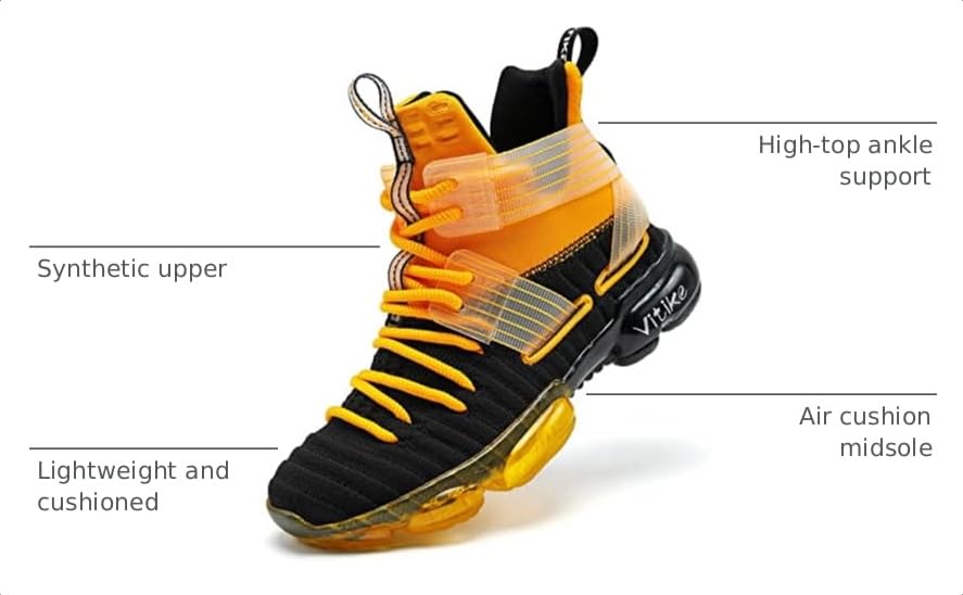 Image of VITUOFLY Kids Basketball Shoes Boys Sneakers Girls Mid-top Sports Shoes | Ankle protection, Non-slip TPR outsole, Cushioned shock-absorbing EVA midsole, Indoor outdoor sports for little & big kids