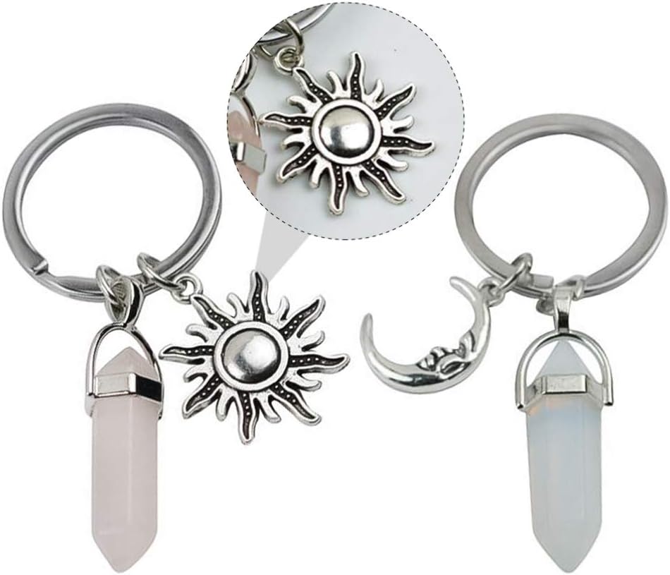 KESYOO 2pcs Cute Keychains Metal Shape Car Keyring Crystals Jade Stone Handbag Decorations Charm Pendant for Women