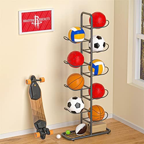 TIRYIUOU Vertical 9-Ball Storage Rack Ball Stand Garage Holder for Basketball Soccer Football Rugby Volleyball Black
