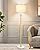 Modern Floor Lamp for Living Room, Adjustable Height Standing Lamp with Marble Base, 3-Way Dimmable Gold Brass Tall Pole Light with White Linen Shade for Reading, Bedroom, Chain Switch, Bulb Included