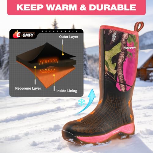 WOVENPAK Rubber Boots for Women, Waterproof Rain Boots Women, Insulated Hunting Boots, Neoprene Garden Mud Boots All Season for Hunting, Gardening, Farming, Size 8 - image 5
