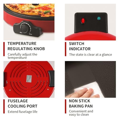 Máquina para hacer pizzas eléctrica, máquina para hacer panqueques, horno para pizza de 40 cm, placa calefactora antiadherente de doble cara, controles de temperatura ajustables y luz indicadora