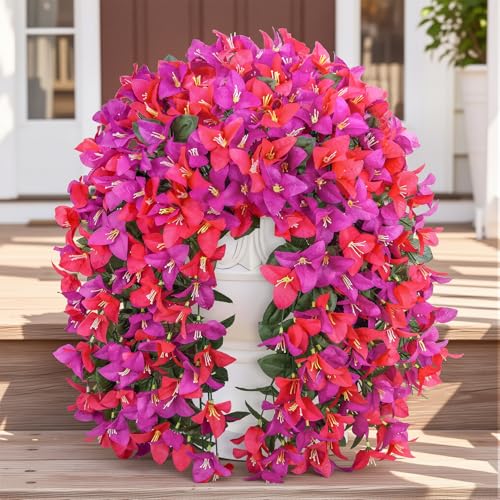 Image of Bassion 2 Pcs Artificial Hanging Bougainvillea for Outdoors, Mix Fuschia
