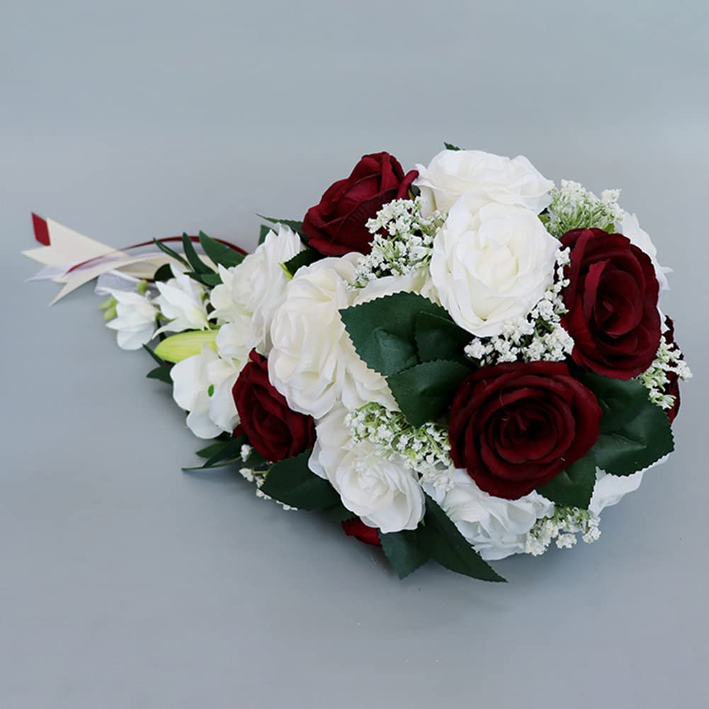 LICHENGTAI Brautsträuße Brautstrauss Wasserfall Handgemachte Brautstrauß Künstlich Blumenstrauß künstlich Rosen Hochzeit Blumen Brautjungfer Blumensträuße for Dekoration Zuhause Garten Party