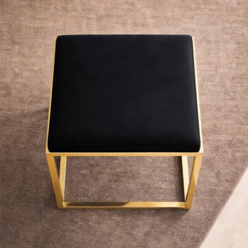 Image of Square Metal Ottoman /Sitting Stool /Living Room Furniture /Office, Velvet Footstool /Footrest Pouffes Home Decor (Black) - 30.48 Cm, 38 Cm
