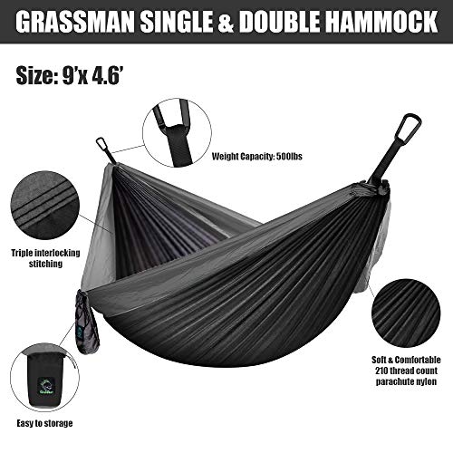 Camping Hammock Double & Single Portable Hammock With Tree Straps, Lightweight Nylon Parachute Hammocks Camping Accessories Gear For Indoor Outdoor Backpacking, Travel, Hiking, Beach #TOP1
