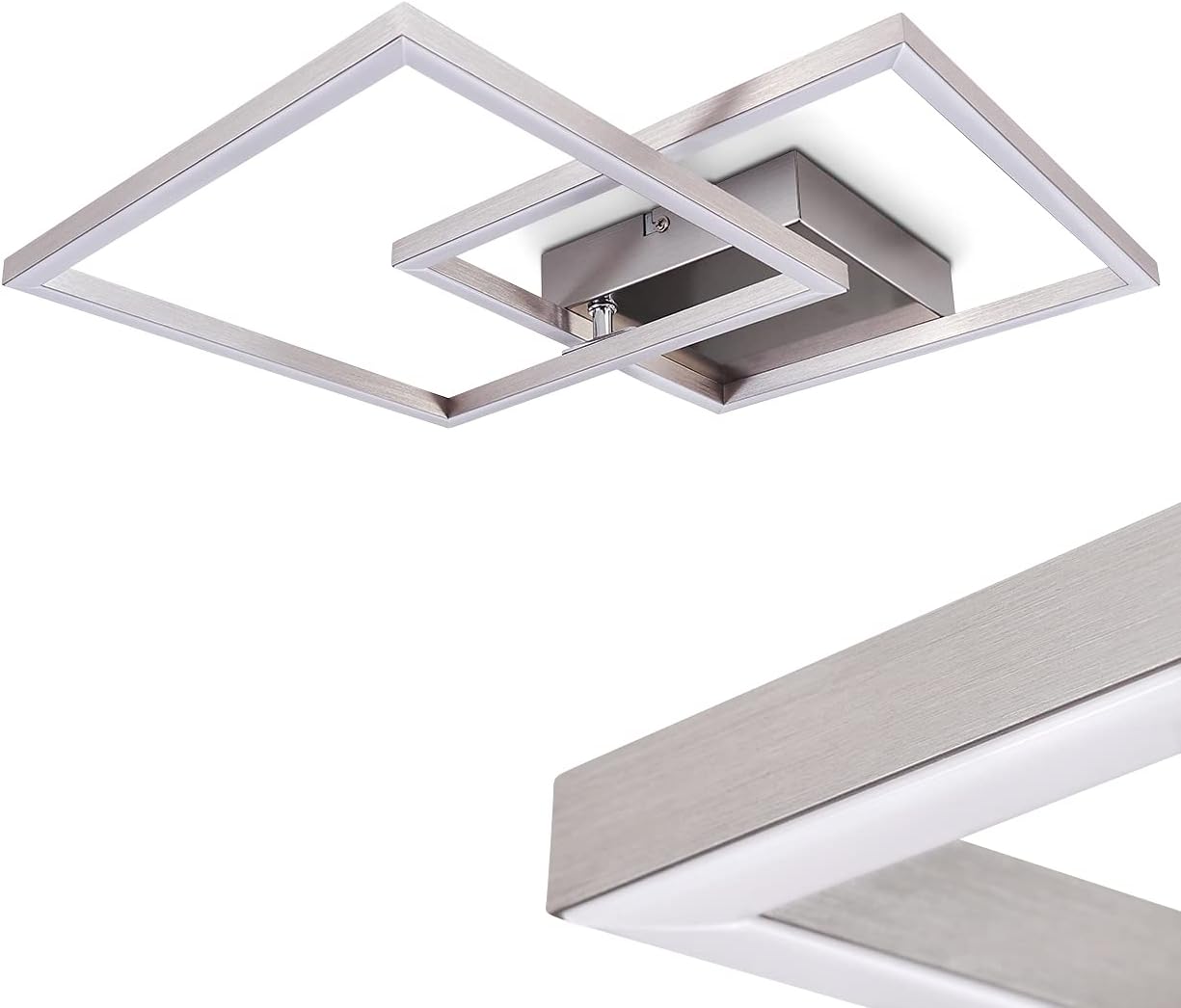 Lámpara de techo LED Torres, rectangular, de níquel, 2 focos, con 2 focos ajustables, cada uno de 7 W, 750 lúmenes (1500 lúmenes en total), color de luz 3000 K (blanco cálido)