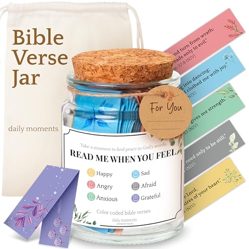 daily moments Bible Verse Jar – 90 Color Coded Bible Verses in a Jar, Daily Encouragement Read Me When for Prayer with Scriptures, Inspirational Christian Gifts for Women Faith, Religious Home Decor