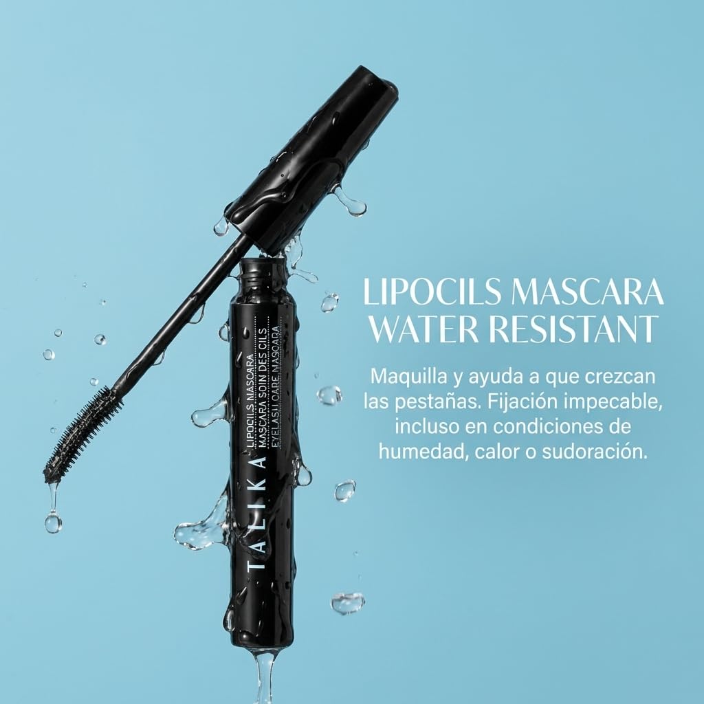 Talika Lipocils Mascara Water-Resistant Negro | Máscara de Pestañas con Complejo Botánico | Estimula el Crecimiento y Aporta Volumen Definido | Resistente al Agua | 1 x 8.5 ml
