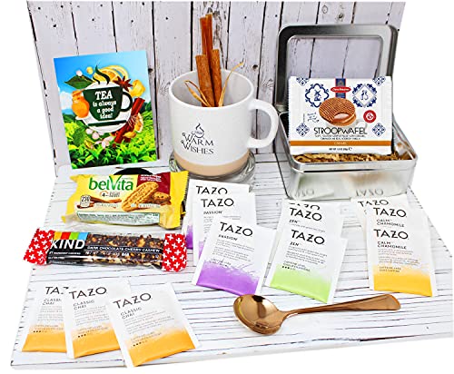 Perfect Tea Lovers Gift For Women/Men, Mother's Day Mom Gift, Tazo Tea Bags, Mug, Cookies, Honey, Cinnamon, Get Well Soon Gift, Thinking Of You Or Thank You Care Package Gift Basket #TOP2