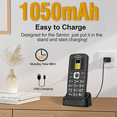 Easyfone A6 4G Big Button Senior Mobile Phone, Easy-to-Use Sim-Free Mobile Phone with Charging Dock