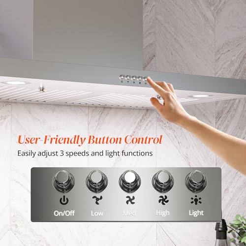 Image of FIREGAS Wall Mount Range Hood 30 Inch, 600 CFM Ducted /Ductless Convertible Stainless Steel Kitchen Vent Hood with 3 Speed Fan, LED Lights and Push Button Control