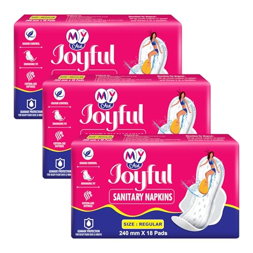 Image of Joyful Sanitary Napkins for Women | Cotton Soft, Super Absorbent, Odour & Rash Free, Leak-Proof Pad for Heavy Flow, Overnight Protection & Travel, Regular, 54 pads, Pack of 3