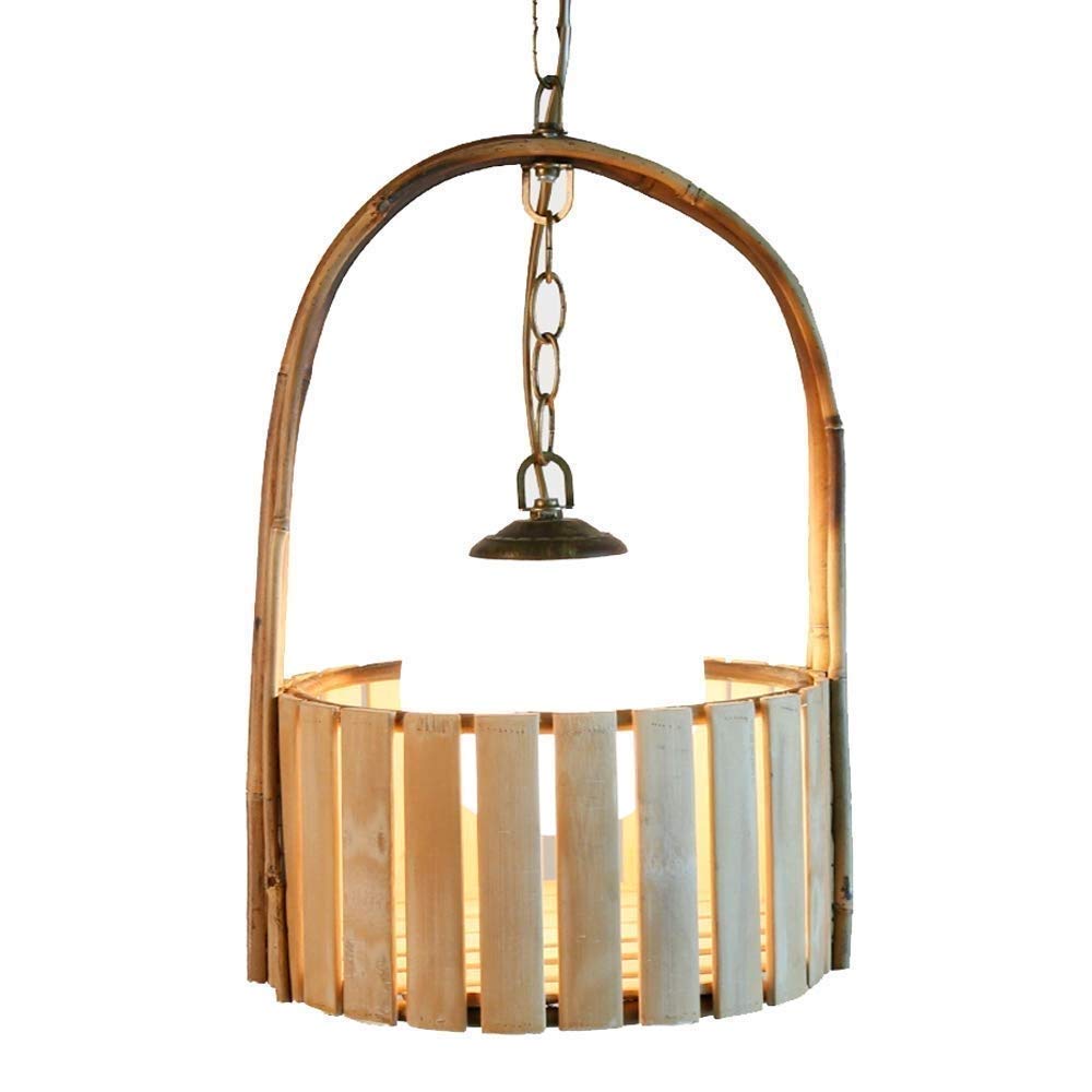 Lustre en bambou et verre suspension réglable pour salle à manger