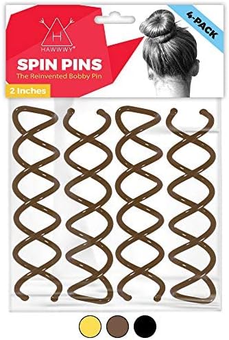 HAWWWY Women & Kids Spiral Spin Pins | Easy & Fast Non-Scratch Alloy Bun Maker Hair Pins for Buns | Messy Bun Bobby Pins Hair Accessories, Premium Brown (Pack of 4)