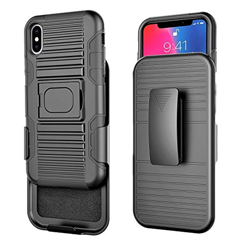 Stronden Holster Case for iPhone Xs Max Belt Case - Holster Case Belt Clip (Rubberized Grip) Slim Fit Protective Cover with Kickstand, Combo Shell Holder for iPhone Xs Max (Black)