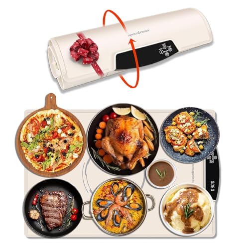 spoonlemon Electric Food Warming Mat, Full-Surface Silicone Food Warmer Heating Pad with Adjustable Temperature & Time, Portable Foldable Warming Tray for Buffet, Parties, Gatherings, Travel, Home Use
