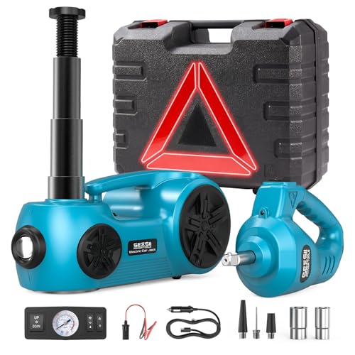 SEESII Electric Car Jack Kit: 5 Ton 12V Hydraulic car Jack with Impact Wrench and Tire Inflator Pump, 17.7 Inch Lift Range 3in1 Floor Jack Lift for SUV MPV Sedan Truck Change Tires Garage Repair