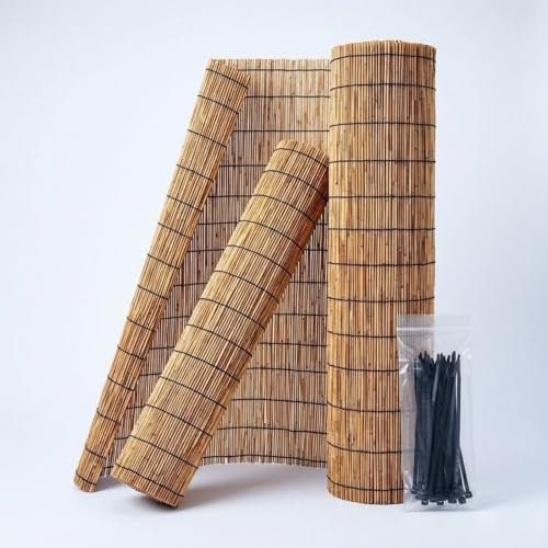 Cañizo Natural para Ocultación de Jardín, Valla de Caña Natural para Privacidad en Balcón y Terraza, Pantalla de Cañizo Resistente a la Intemperie y Decoración Exterior(Marrón,61x366cm(2x12ft))